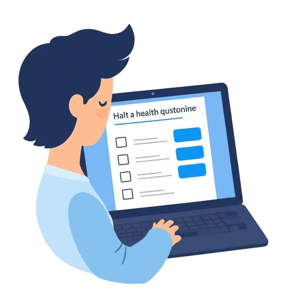 Person filling out a health questionnaire on a laptop